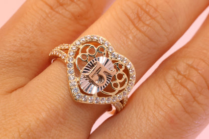 14K Gold 15 Anos Heart Quinceanera Ring R