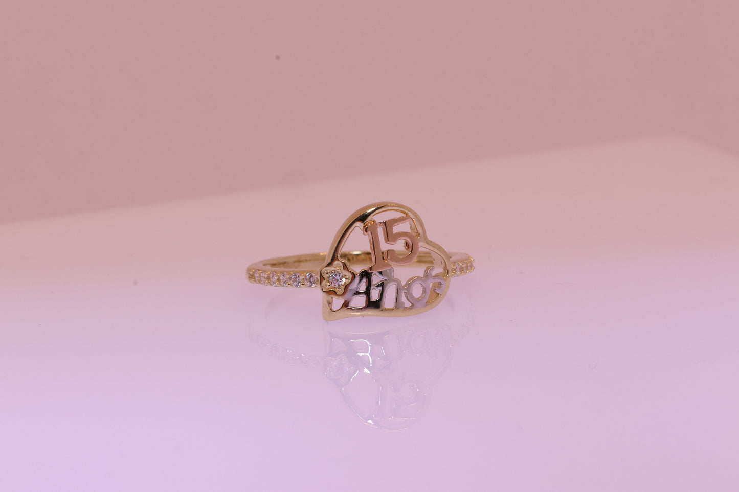 14K Gold 15 Anos Heart Quinceanera Ring P