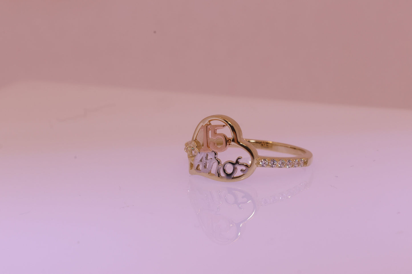 14K Gold 15 Anos Heart Quinceanera Ring P