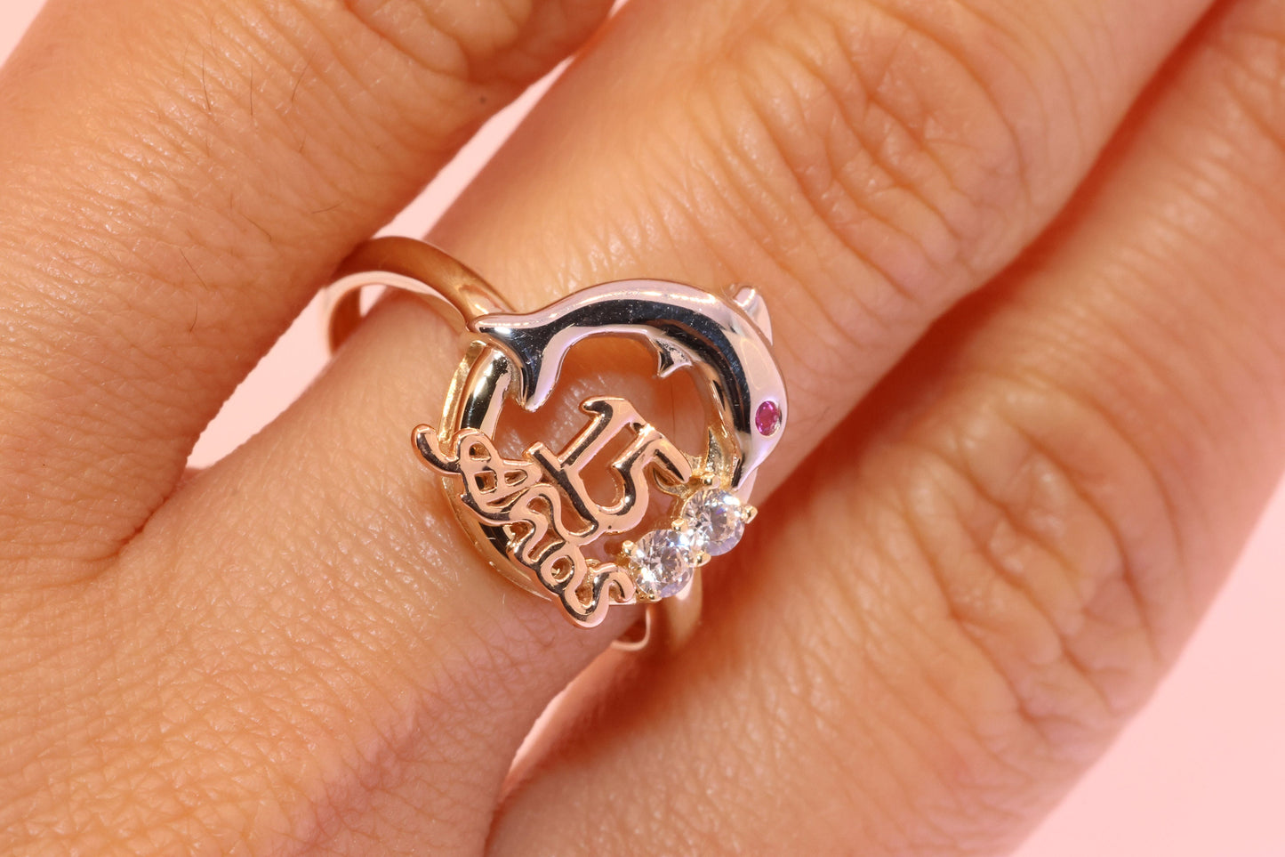 14K Gold 15 Anos Dolphine Quinceanera Ring