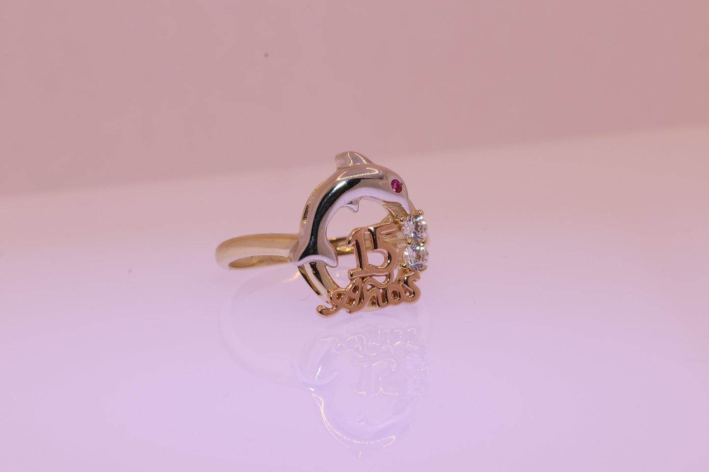 14K Gold 15 Anos Dolphine Quinceanera Ring