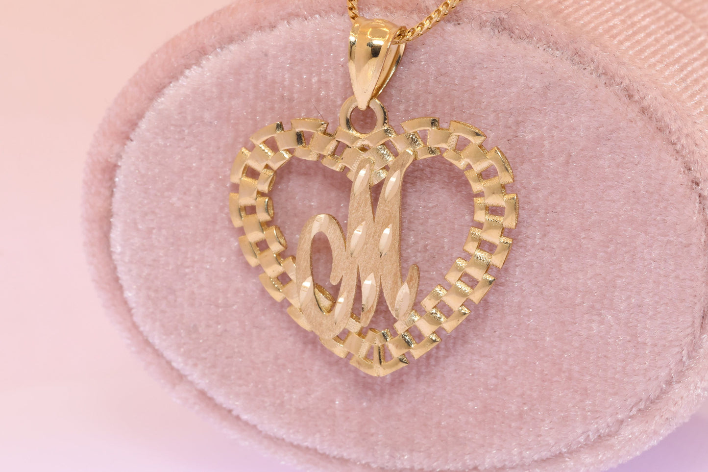 10K Rolex Style Heart Initial Pendant