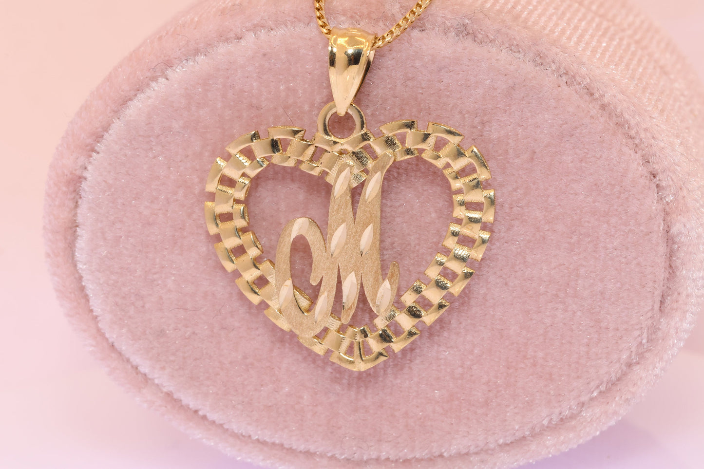 10K Rolex Style Heart Initial Pendant