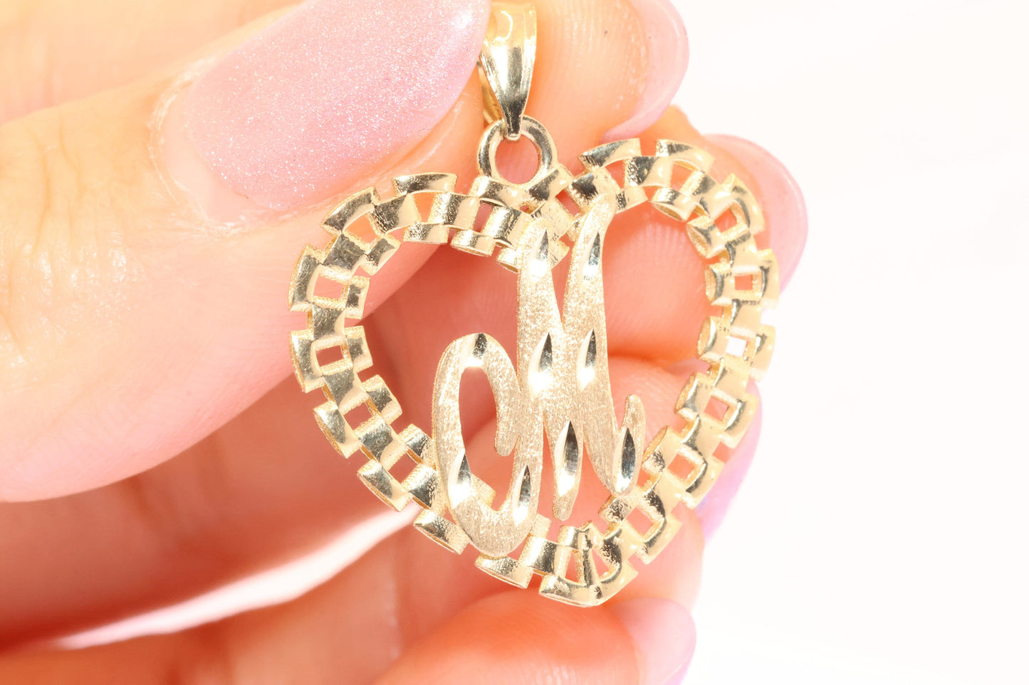 10K Rolex Style Heart Initial Pendant