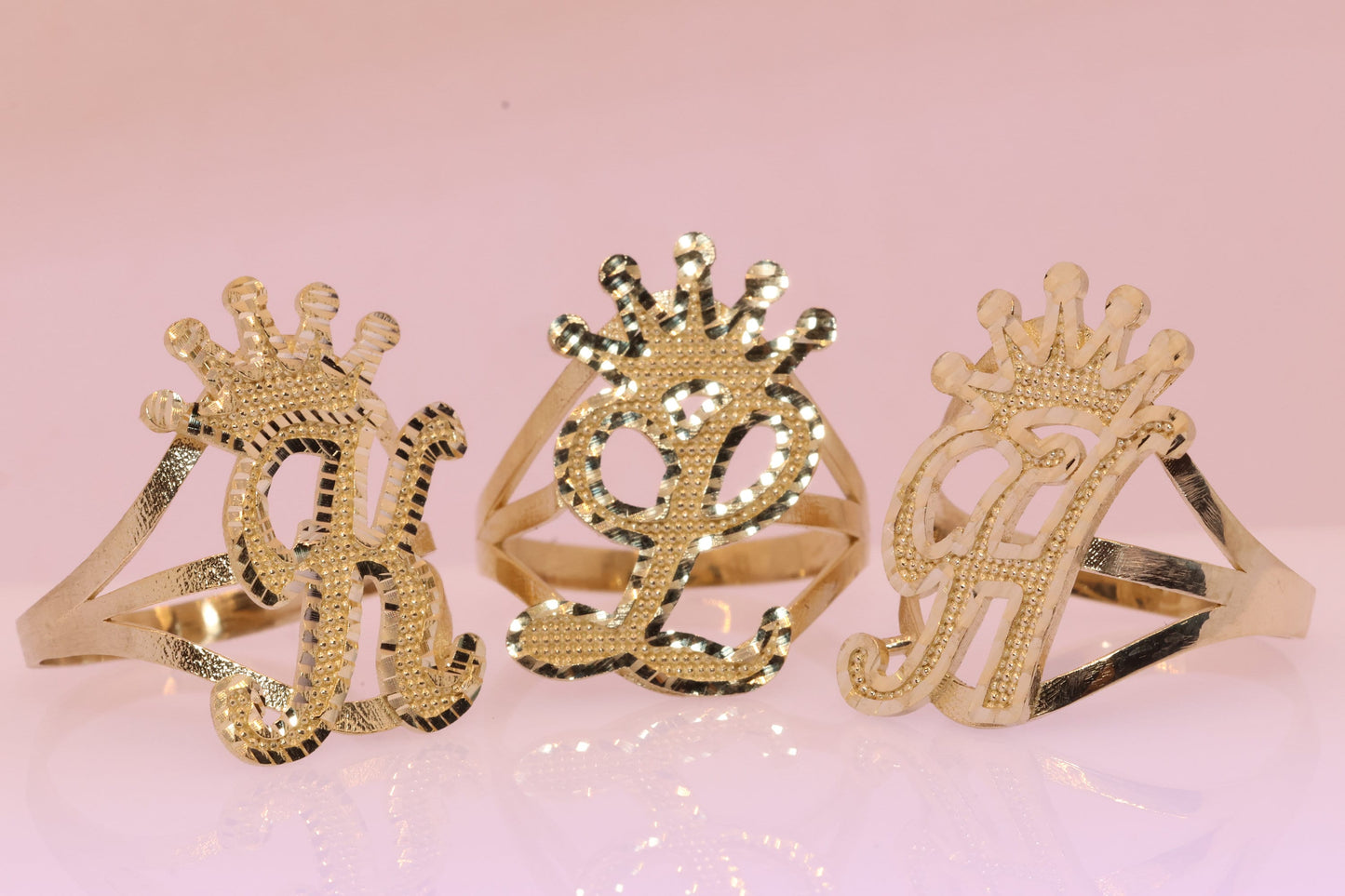 10K King Crown Initial Personalized Heart Ring