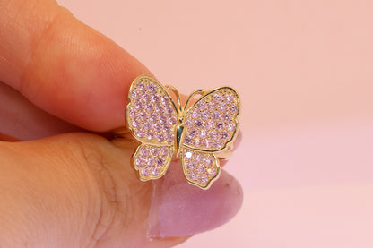 10K Gold Pink CZ Butterfly Ring B