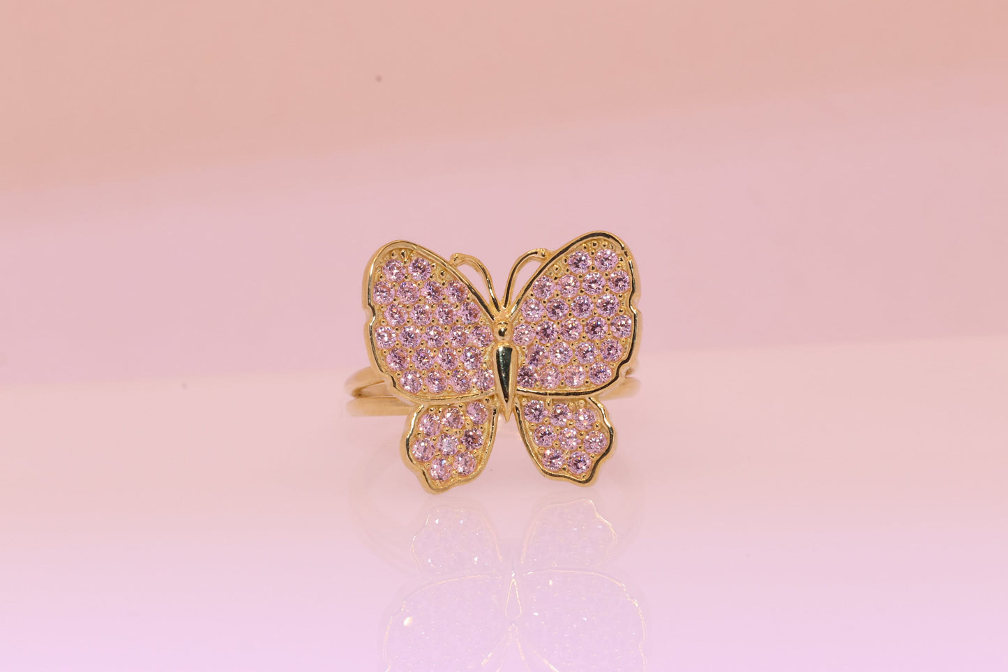 10K Gold Pink CZ Butterfly Ring B