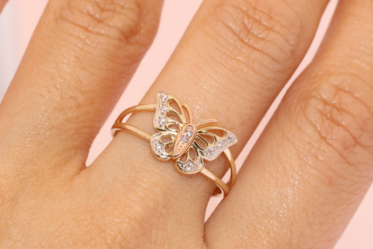 14k Gold Cubic Zirconia Butterfly Ring B