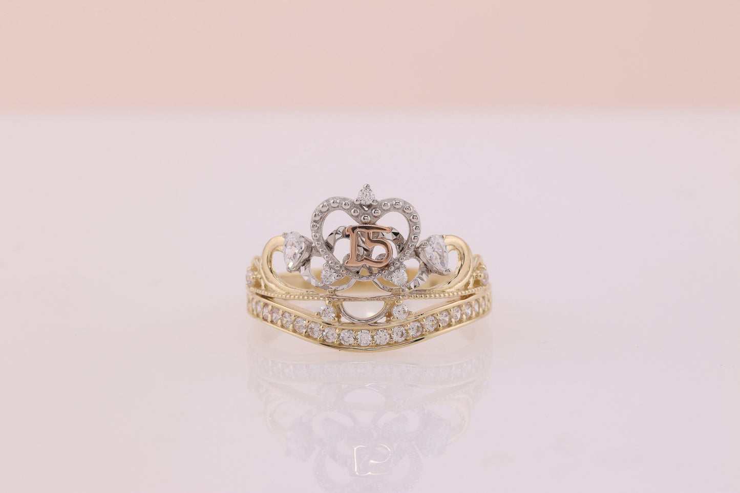 14K Gold 15 Anos Quinceanera Princess Tiara Crown Ring B