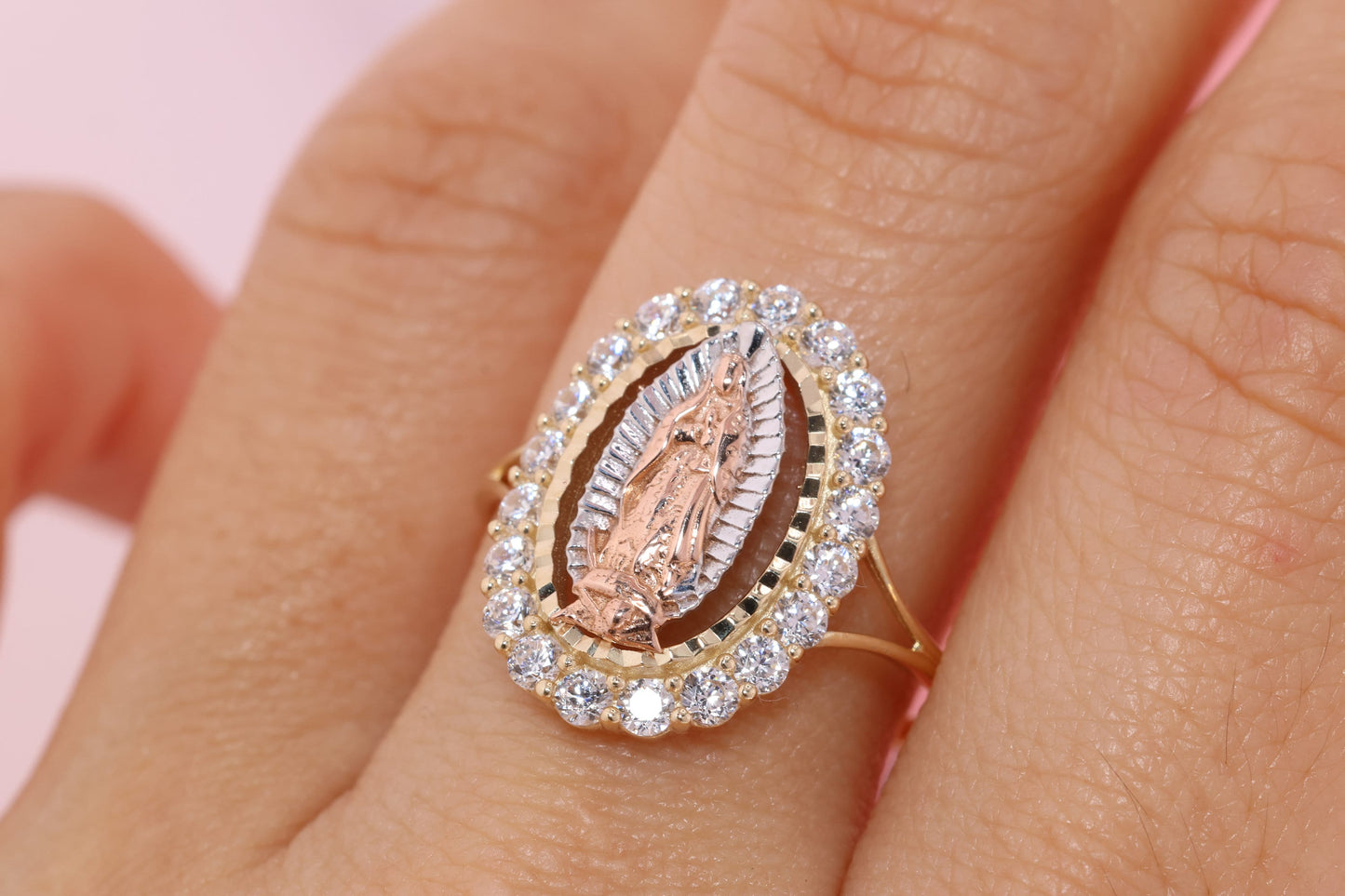 14k Solid Gold Virgin Mary Virgen Maria Lady Guadalupe Ring QQ