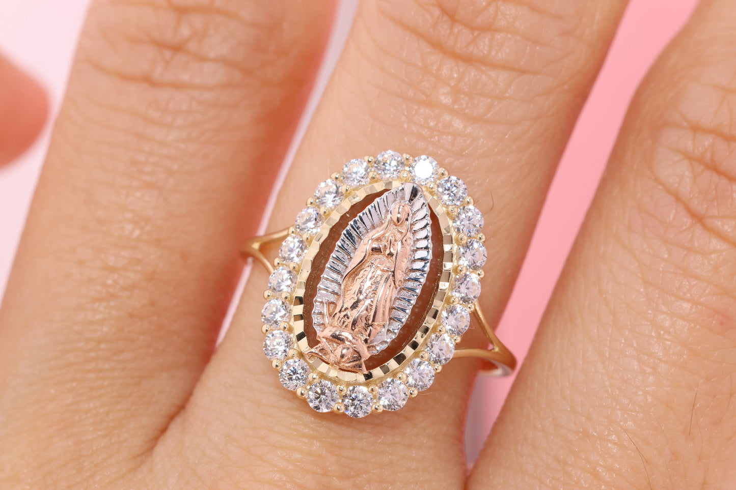 14k Solid Gold Virgin Mary Virgen Maria Lady Guadalupe Ring QQ