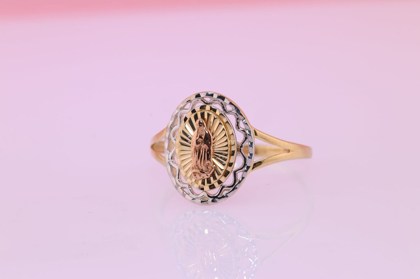 14k Solid Gold Virgin Mary Virgen Maria Lady Guadalupe Ring KK