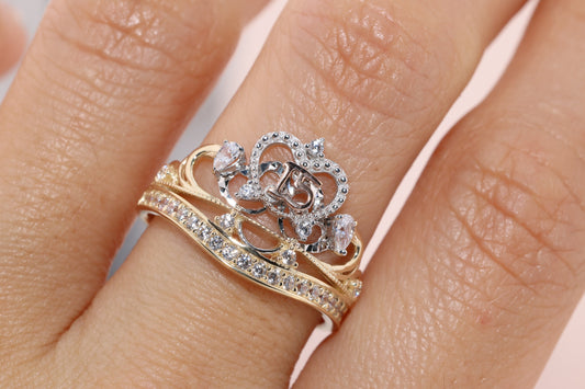 14K Gold 15 Anos Quinceanera Princess Tiara Crown Ring B
