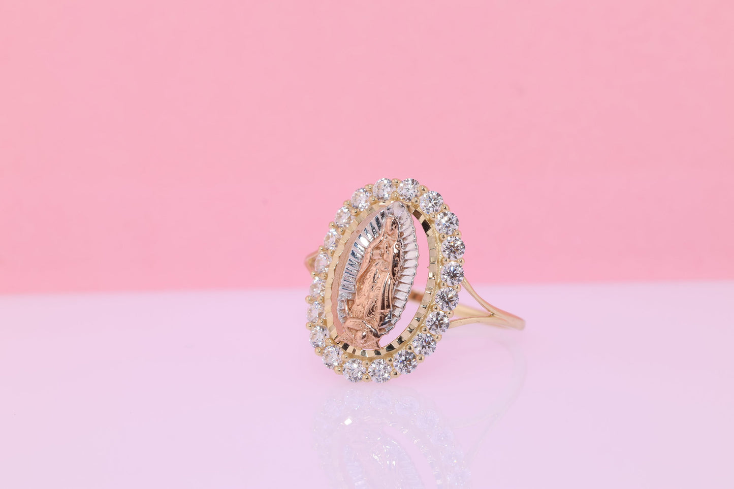 14k Solid Gold Virgin Mary Virgen Maria Lady Guadalupe Ring QQ