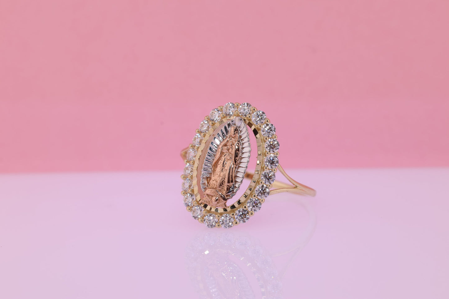 14k Solid Gold Virgin Mary Virgen Maria Lady Guadalupe Ring QQ