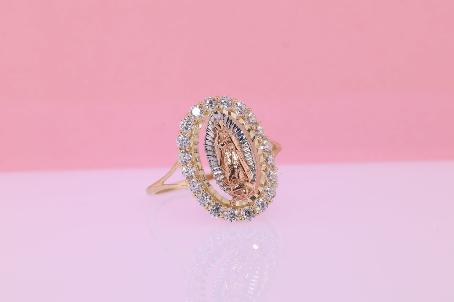 14k Solid Gold Virgin Mary Virgen Maria Lady Guadalupe Ring QQ