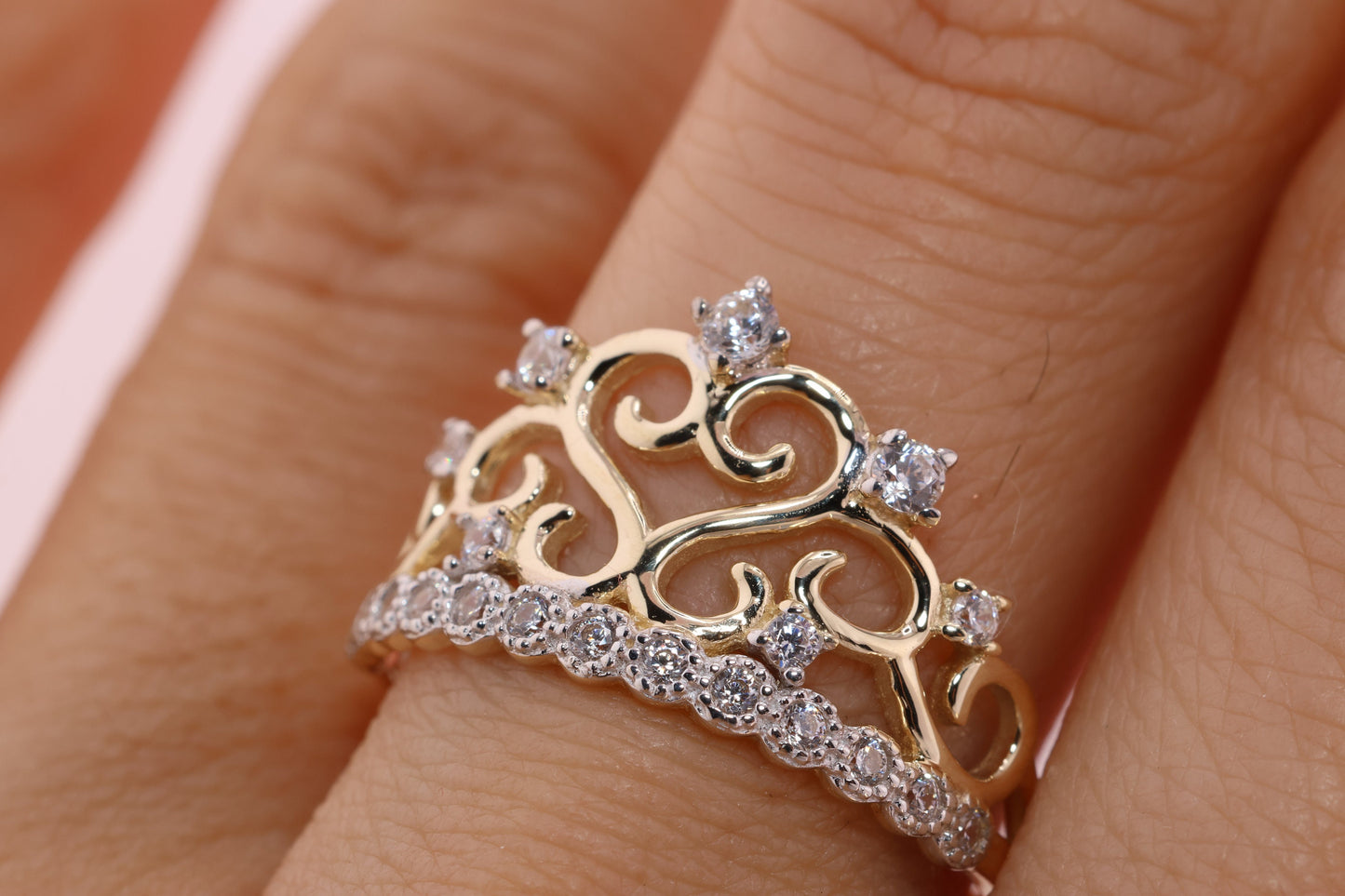 14K Gold 15 Anos Quinceanera Crown Ring UU