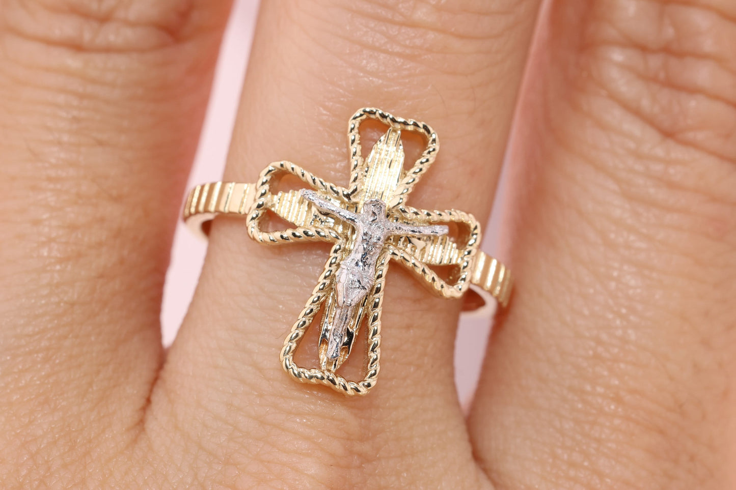 14k Solid Gold Jesus Cross Ring