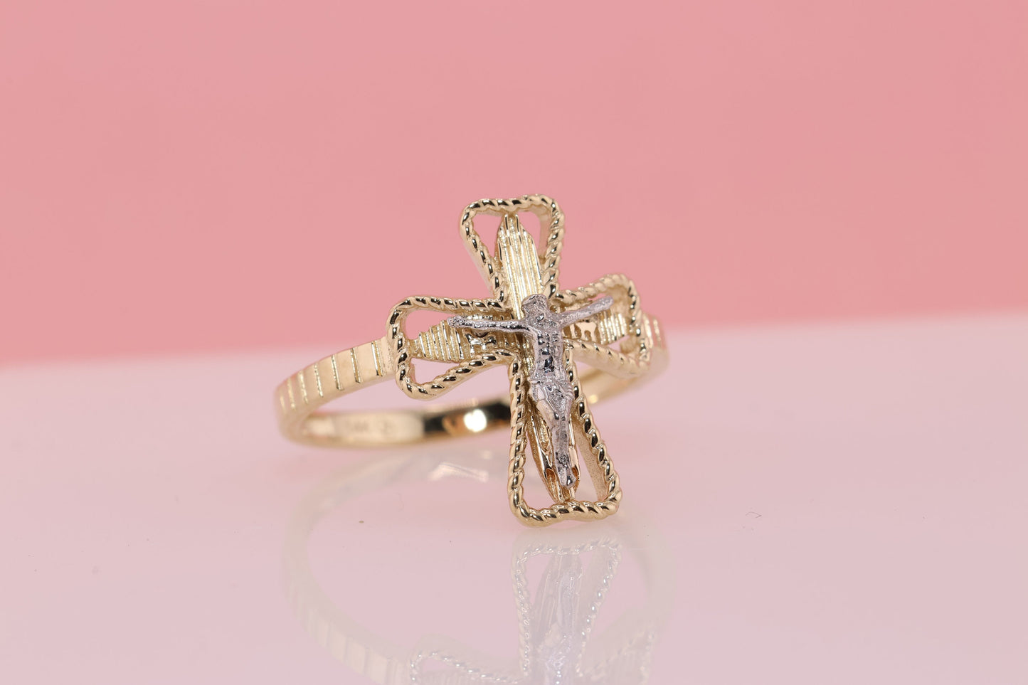 14k Solid Gold Jesus Cross Ring