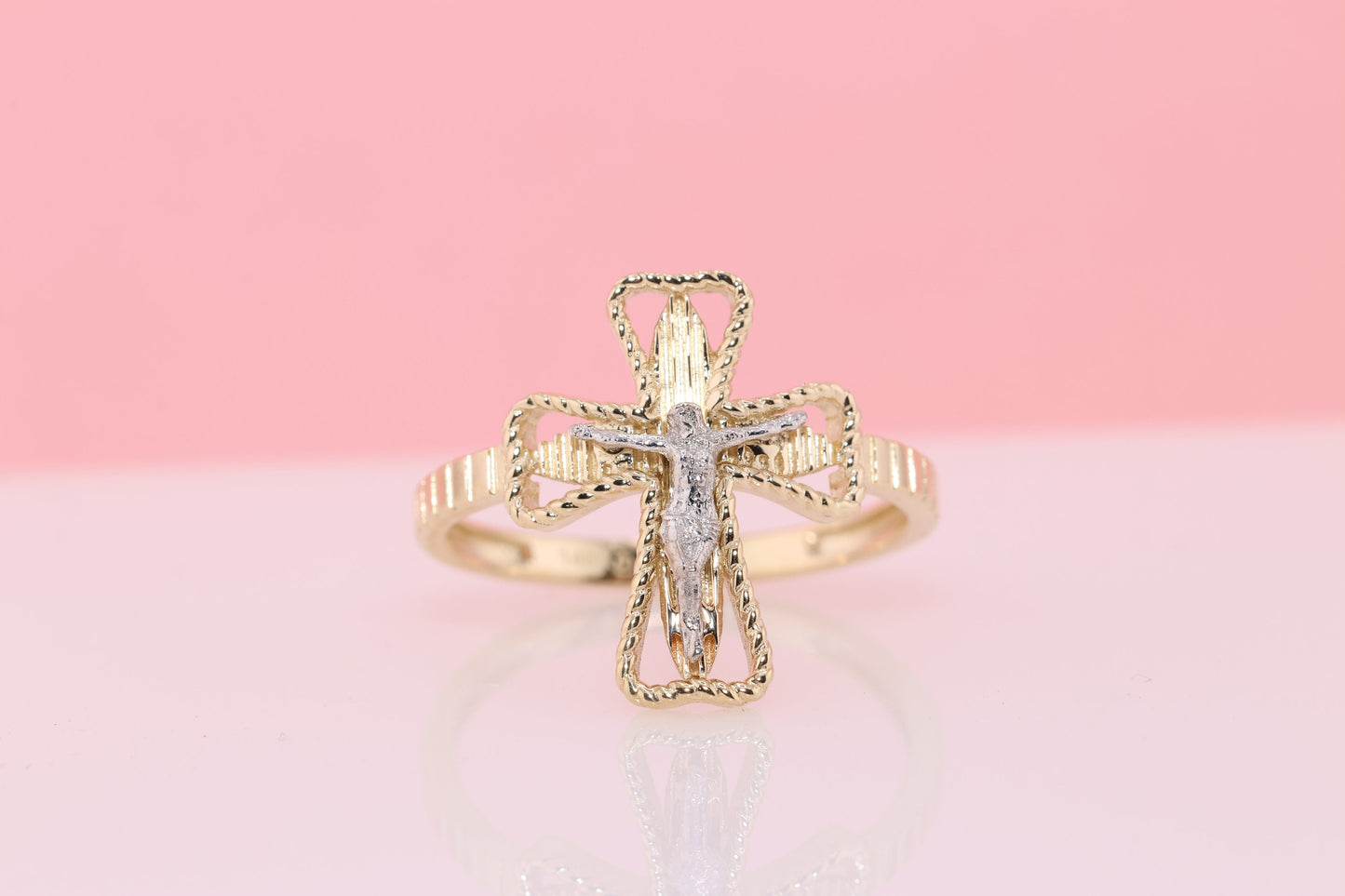 14k Solid Gold Jesus Cross Ring