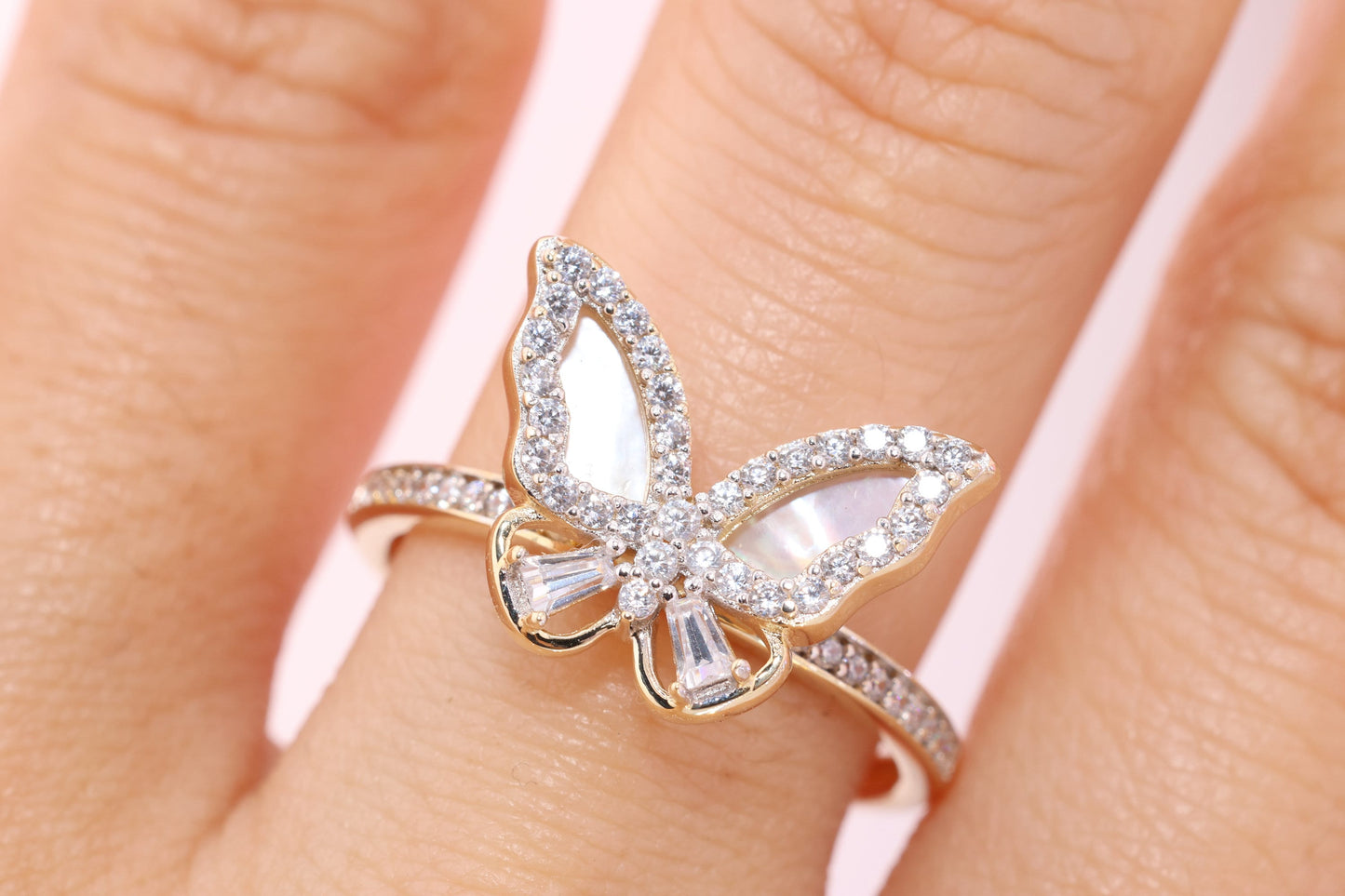 14k Mother of Pearl Butterfly Ring