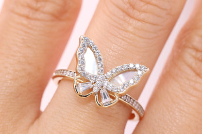 14k Mother of Pearl Butterfly Ring