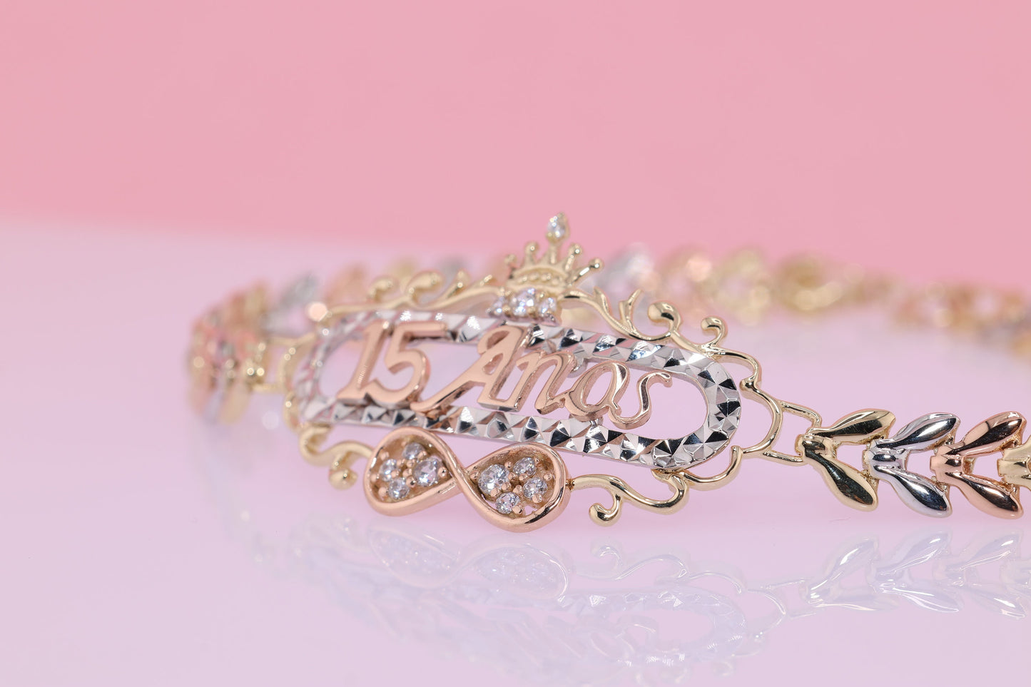 14K Gold 15 Anos Quinceanera Bracelet I