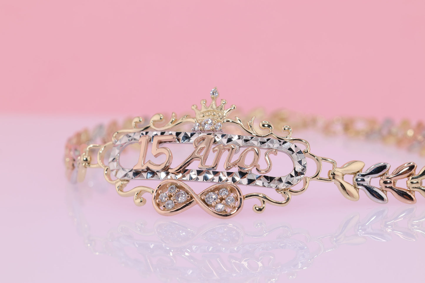 14K Gold 15 Anos Quinceanera Bracelet I