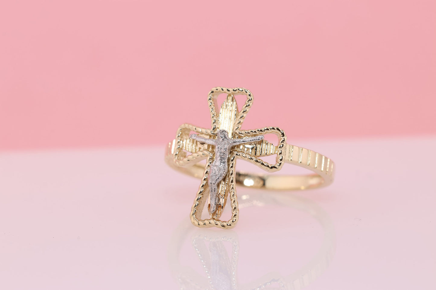 14k Solid Gold Jesus Cross Ring