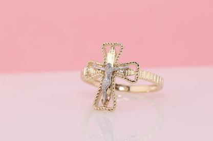 14k Solid Gold Jesus Cross Ring