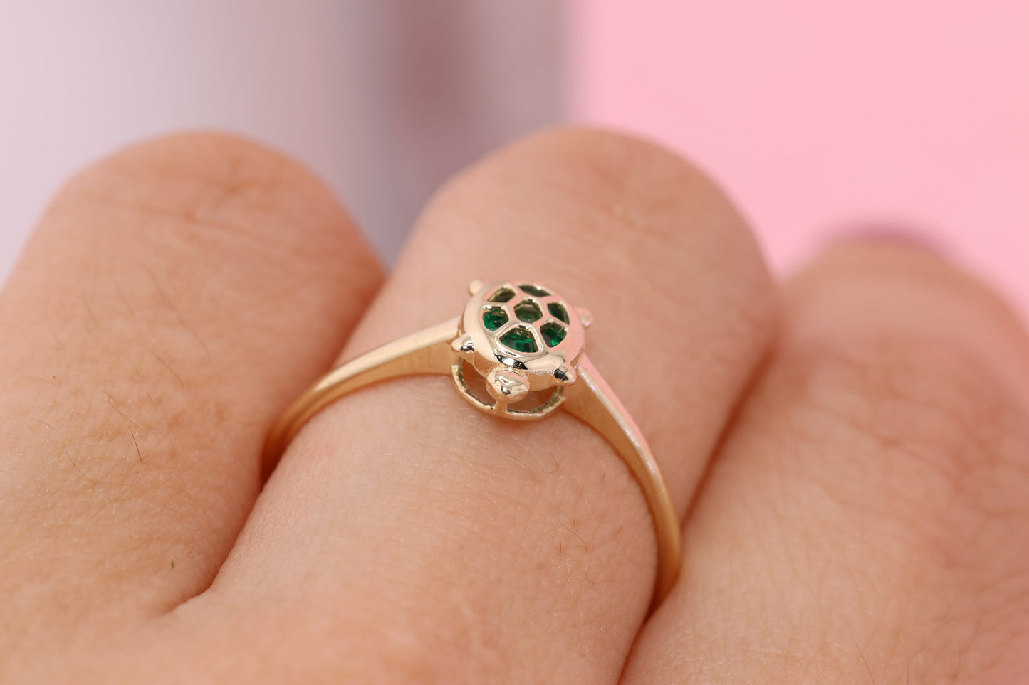 14k Gold Tiny Cute Tortoise CZ Ring B