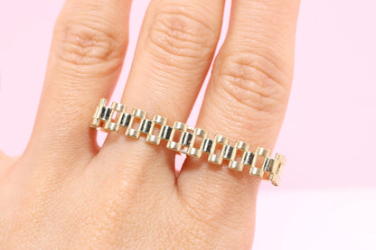 10K Rolex style chain link Double Finger Ring