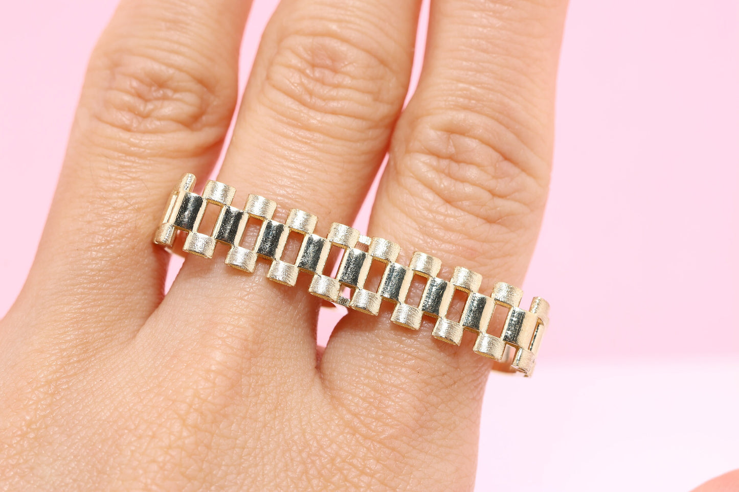 10K Rolex style chain link Double Finger Ring