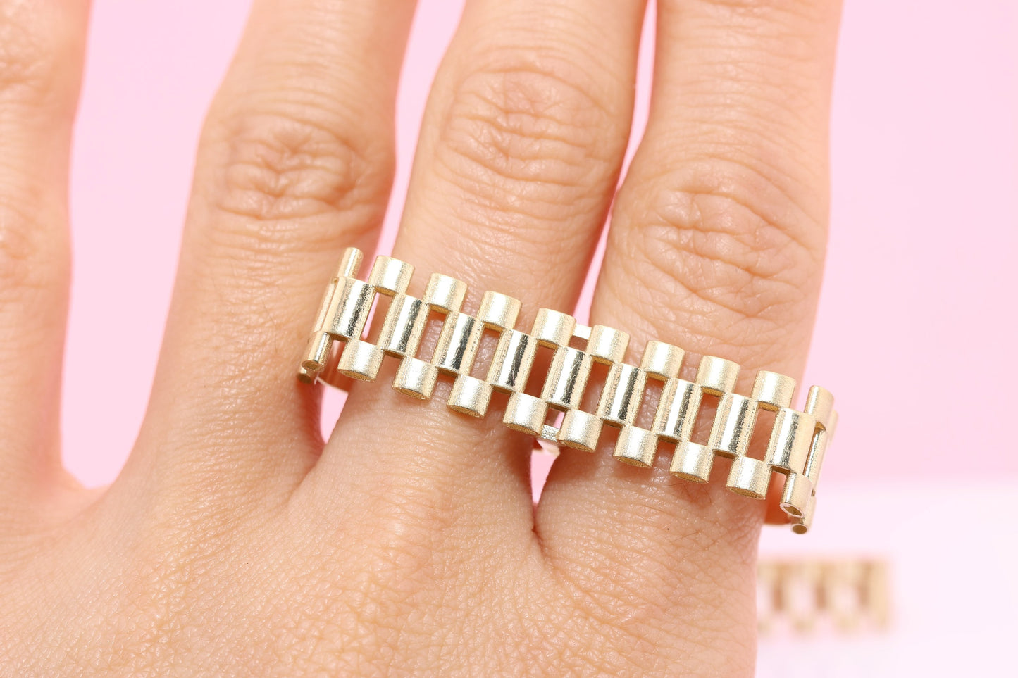 10K Rolex style chain link Double Finger Ring