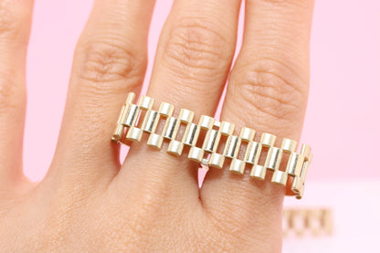 10K Rolex style chain link Double Finger Ring