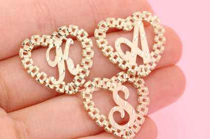 10k Rolex Style Heart Diamond cut Initial Earrings