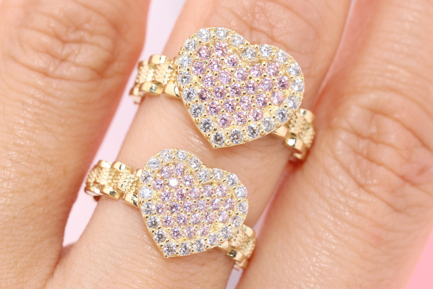 10K Gold Pink CZ Heart Ring