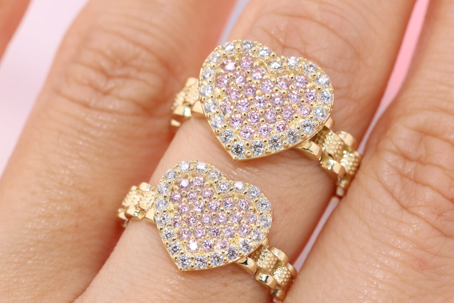 10K Gold Pink CZ Heart Ring