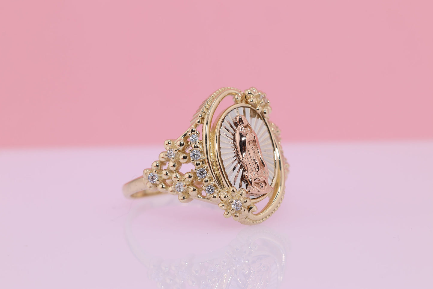 14k Solid Gold Virgin Mary Virgen Maria Lady Guadalupe Ring II