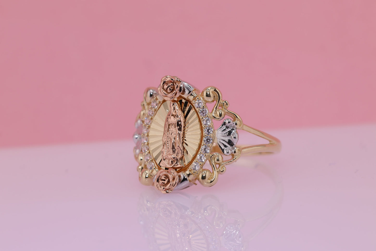 14k Solid Gold Virgin Mary Virgen Maria Lady Guadalupe Ring HH