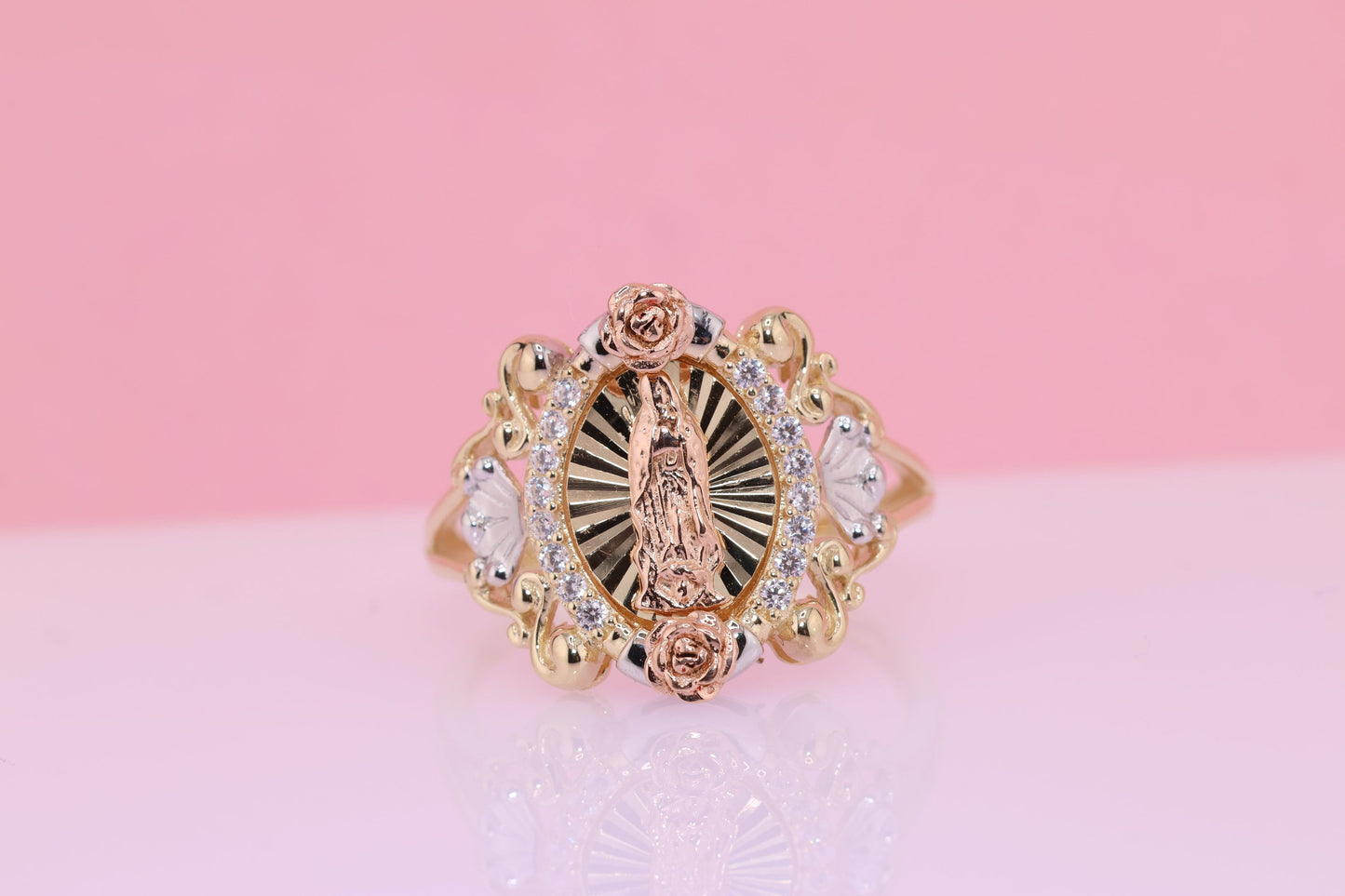 14k Solid Gold Virgin Mary Virgen Maria Lady Guadalupe Ring HH