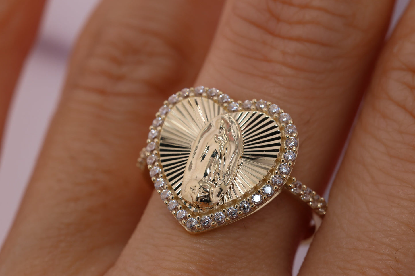 14k Solid Gold Virgin Mary Virgen Maria Lady Guadalupe Ring DD