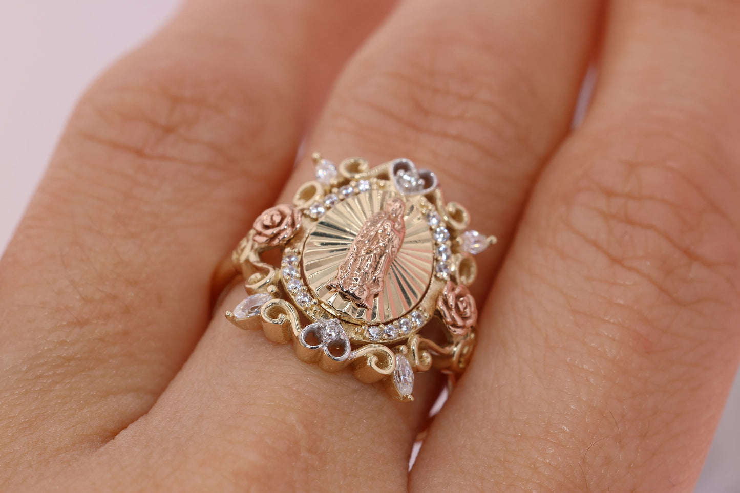 14k Solid Gold Virgin Mary Virgen Maria Lady Guadalupe Ring JJ