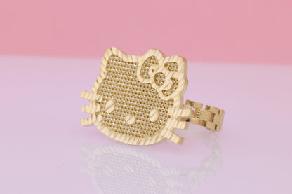 10K Solid Gold Kitty Rolex Style Band Ring