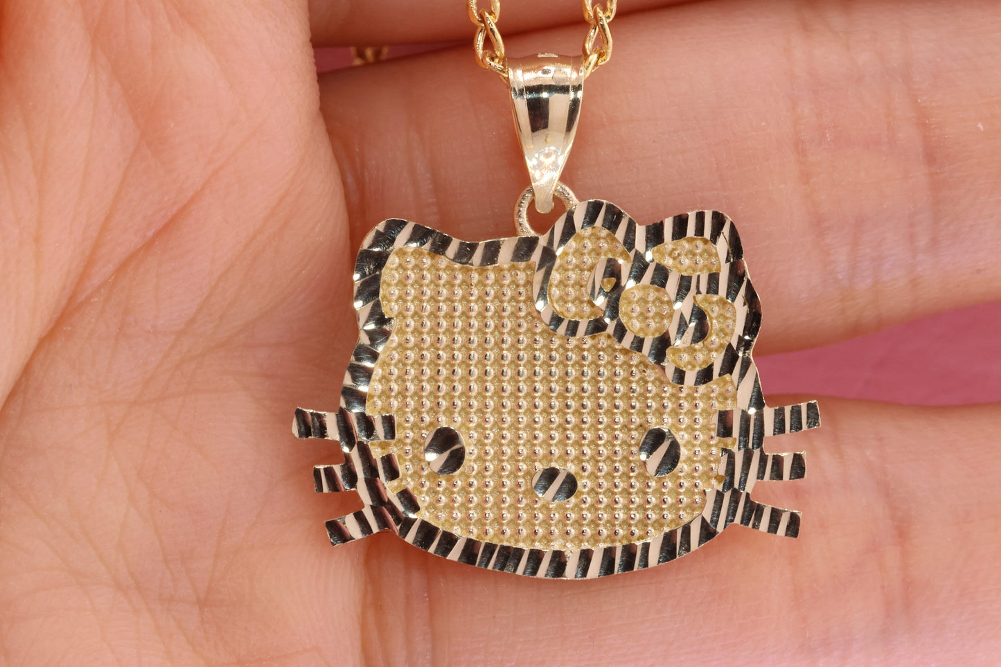 14K Solid Gold Kitty Pendant A