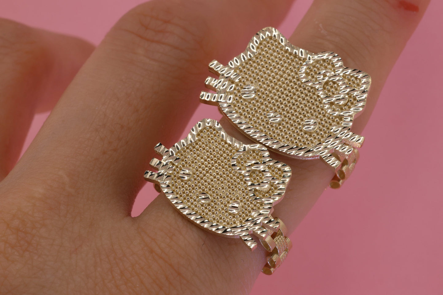14K Solid Gold Kitty Rolex Style Band Ring