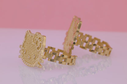 10K Solid Gold Kitty Rolex Style Band Ring