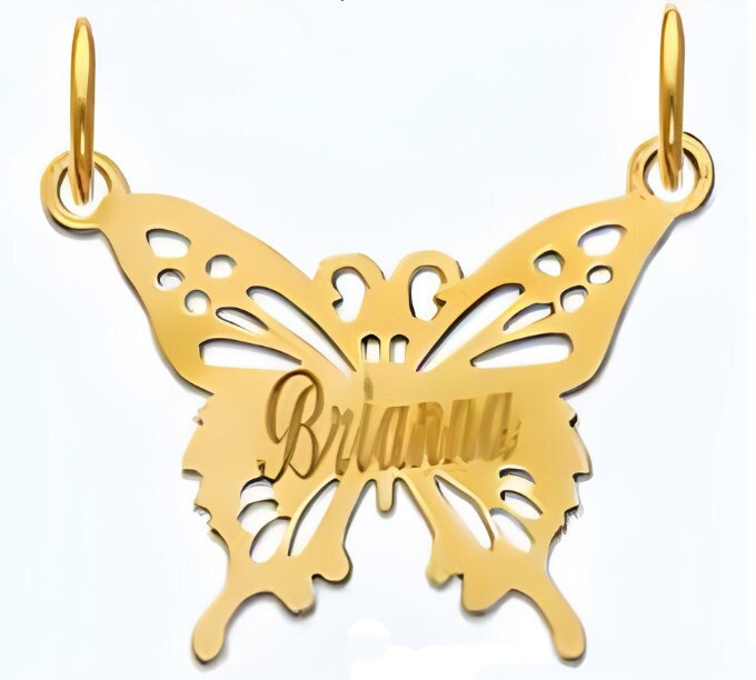 10K 14K Gold Personalized Butterfly Name Pendant D