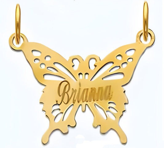 10K 14K Gold Personalized Butterfly Name Pendant D