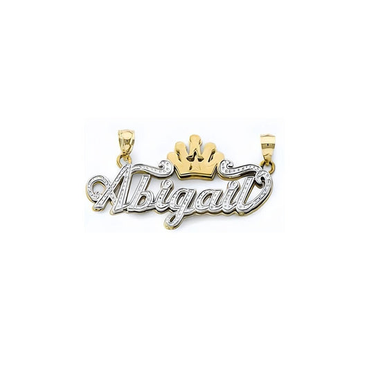 10K 14K Solid Real Gold Personalized Name with Crown Pendant B